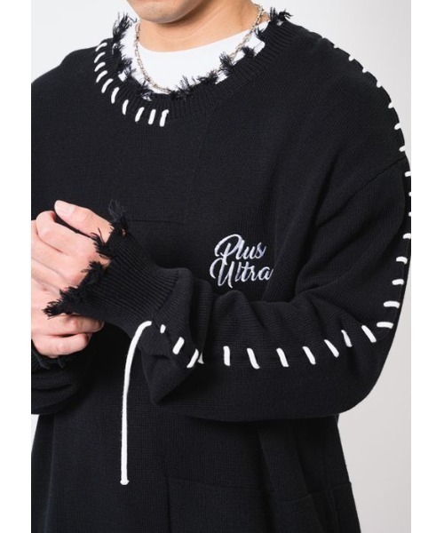 RE730（アールイーセブンサーティー）の「【RE730】 レースアップが可愛い古着テイストの春ニットセーター（ニット/セーター・メンズ・ブラック/オフホワイト・MEDIUM/LARGE/X-LARGE）」の17枚目の写真