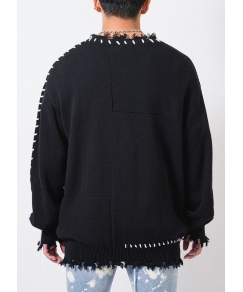 RE730（アールイーセブンサーティー）の「【RE730】 レースアップが可愛い古着テイストの春ニットセーター（ニット/セーター・メンズ・ブラック/オフホワイト・MEDIUM/LARGE/X-LARGE）」の16枚目の写真