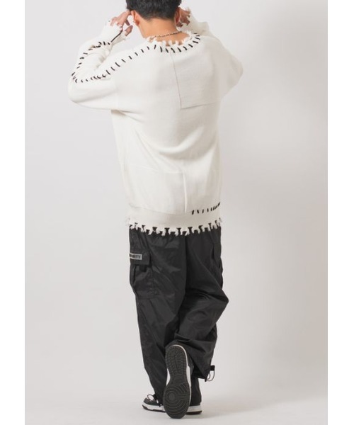 RE730（アールイーセブンサーティー）の「【RE730】 レースアップが可愛い古着テイストの春ニットセーター（ニット/セーター・メンズ・ブラック/オフホワイト・MEDIUM/LARGE/X-LARGE）」の7枚目の写真