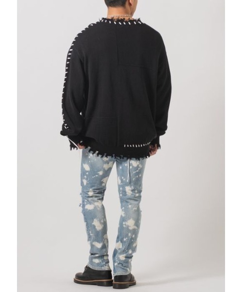 RE730（アールイーセブンサーティー）の「【RE730】 レースアップが可愛い古着テイストの春ニットセーター（ニット/セーター・メンズ・ブラック/オフホワイト・MEDIUM/LARGE/X-LARGE）」の12枚目の写真