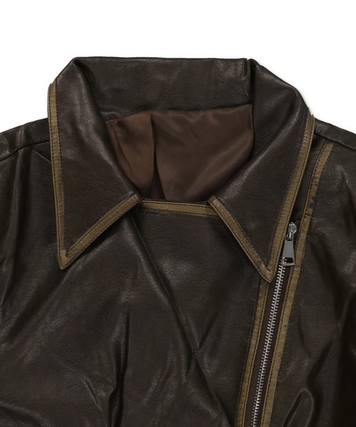 SPINNS（スピンズ）の「加工合皮ライダースジャケット（ライダースジャケット・レディース・ブラウン/ブラック・ONESIZE）」の7枚目の写真