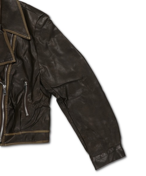 SPINNS（スピンズ）の「加工合皮ライダースジャケット（ライダースジャケット・レディース・ブラウン/ブラック・ONESIZE）」の8枚目の写真