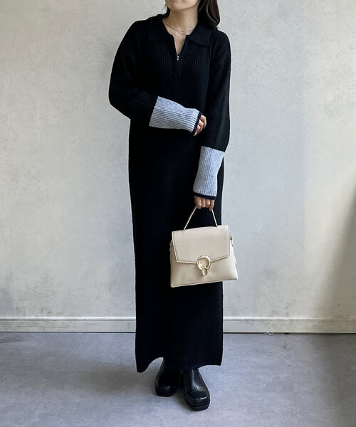 Thevon（ゼボン）の「袖先配色ハーフジップニットワンピース（ワンピース・レディース・ブラック/ベージュ/グレー/モカ・FREE）」の8枚目の写真