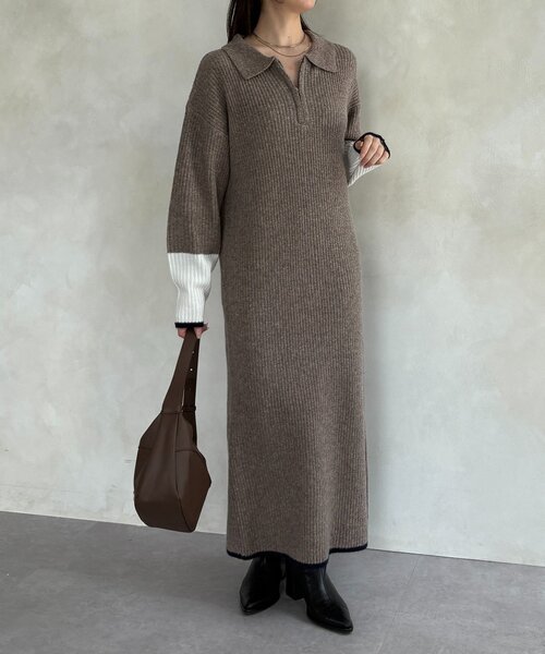 Thevon（ゼボン）の「袖先配色ハーフジップニットワンピース（ワンピース・レディース・ブラック/ベージュ/グレー/モカ・FREE）」の10枚目の写真