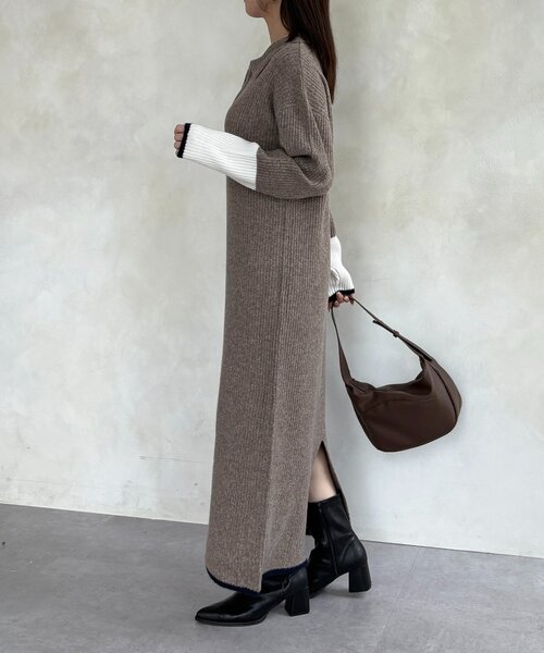 Thevon（ゼボン）の「袖先配色ハーフジップニットワンピース（ワンピース・レディース・ブラック/ベージュ/グレー/モカ・FREE）」の12枚目の写真