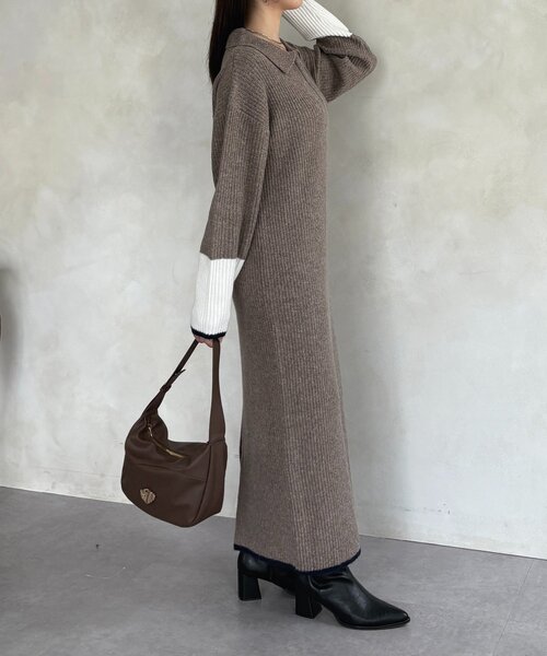 Thevon（ゼボン）の「袖先配色ハーフジップニットワンピース（ワンピース・レディース・ブラック/ベージュ/グレー/モカ・FREE）」の14枚目の写真