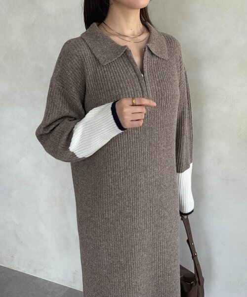 Thevon（ゼボン）の「袖先配色ハーフジップニットワンピース（ワンピース・レディース・ブラック/ベージュ/グレー/モカ・FREE）」の15枚目の写真