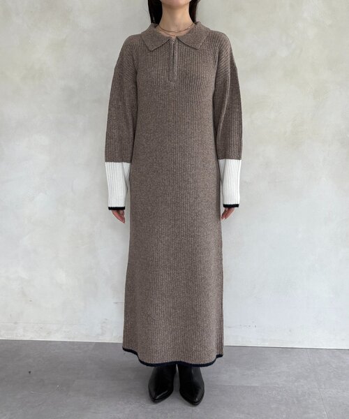 Thevon（ゼボン）の「袖先配色ハーフジップニットワンピース（ワンピース・レディース・ブラック/ベージュ/グレー/モカ・FREE）」の16枚目の写真