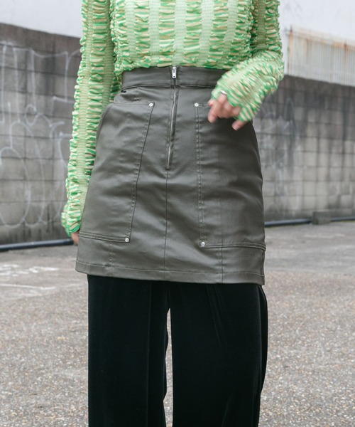 KBF（ケイビーエフ）の「コーティングミニスカート（スカート・レディース・ブラック/カーキ・ONE）」の7枚目の写真