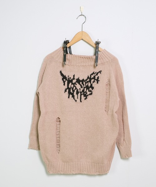 shopnikoniko(ショップニコニコ)の「バタフライ ベルトショルダー オフショルダメージニット(ニット/セーター・レディース・グレー/ベージュ/ブラウン・フリー)」の19枚目の写真