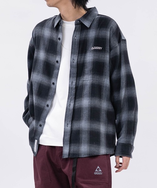 GERRY（ジェリー）の「【ag】〔GERRY/ジェリー〕ロゴ刺繍 ソフトネルチェックシャツ（シャツ/ブラウス・メンズ・ネイビー/ブラック系1/ブラウン/ホワイト/ベージュ/ダークグリーン/サックスブルー・LARGE/X-LARGE/MEDIUM）」の2枚目の写真