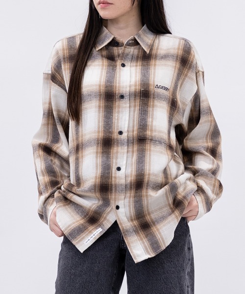 GERRY（ジェリー）の「【ag】〔GERRY/ジェリー〕ロゴ刺繍 ソフトネルチェックシャツ（シャツ/ブラウス・メンズ・ネイビー/ブラック系1/ブラウン/ホワイト/ベージュ/ダークグリーン/サックスブルー・LARGE/X-LARGE/MEDIUM）」の4枚目の写真