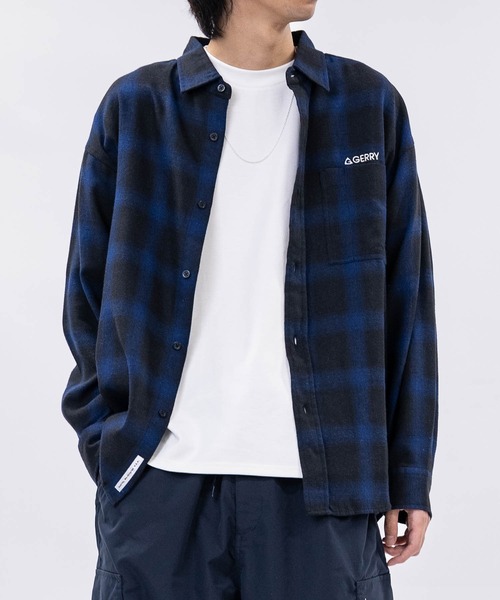 GERRY（ジェリー）の「【ag】〔GERRY/ジェリー〕ロゴ刺繍 ソフトネルチェックシャツ（シャツ/ブラウス・メンズ・ネイビー/ブラック系1/ブラウン/ホワイト/ベージュ/ダークグリーン/サックスブルー・LARGE/X-LARGE/MEDIUM）」の6枚目の写真