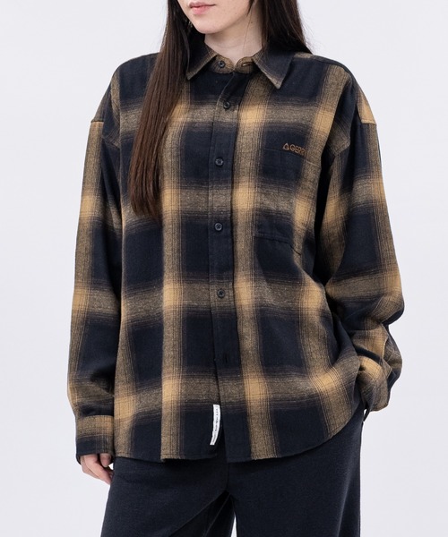 GERRY（ジェリー）の「【ag】〔GERRY/ジェリー〕ロゴ刺繍 ソフトネルチェックシャツ（シャツ/ブラウス・メンズ・ネイビー/ブラック系1/ブラウン/ホワイト/ベージュ/ダークグリーン/サックスブルー・LARGE/X-LARGE/MEDIUM）」の3枚目の写真