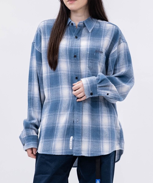 GERRY（ジェリー）の「【ag】〔GERRY/ジェリー〕ロゴ刺繍 ソフトネルチェックシャツ（シャツ/ブラウス・メンズ・ネイビー/ブラック系1/ブラウン/ホワイト/ベージュ/ダークグリーン/サックスブルー・LARGE/X-LARGE/MEDIUM）」の7枚目の写真