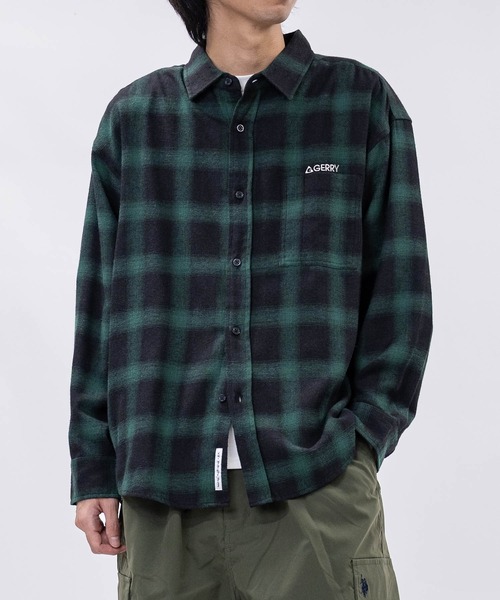GERRY（ジェリー）の「【ag】〔GERRY/ジェリー〕ロゴ刺繍 ソフトネルチェックシャツ（シャツ/ブラウス・メンズ・ネイビー/ブラック系1/ブラウン/ホワイト/ベージュ/ダークグリーン/サックスブルー・LARGE/X-LARGE/MEDIUM）」の5枚目の写真