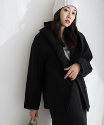 ElegChic（エレグシック）の「家で洗えるフード付き ジャケット （ステンカラーコート）」