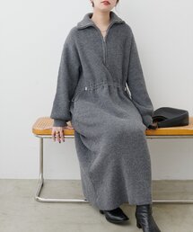 【mamamo】片畦ハーフZIPドロストニットワンピース