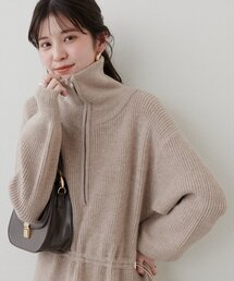 【mamamo】片畦ハーフZIPドロストニットワンピース
