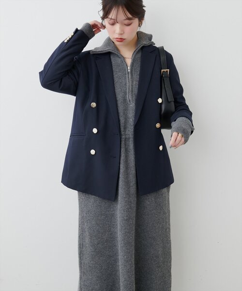 ワンピース　BAUME mamamo】片畦ハーフZIPドロストニットワンピース（ワンピース