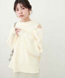 畦編み肩開きニット