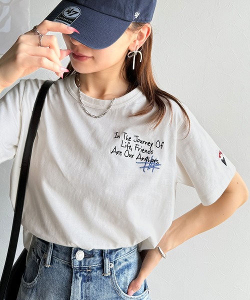 ぐるり360°どこからだって映えちゃう。オーガニックコットン100%らくがき風刺繍無地＆ボーダー柄半袖Tシャツ