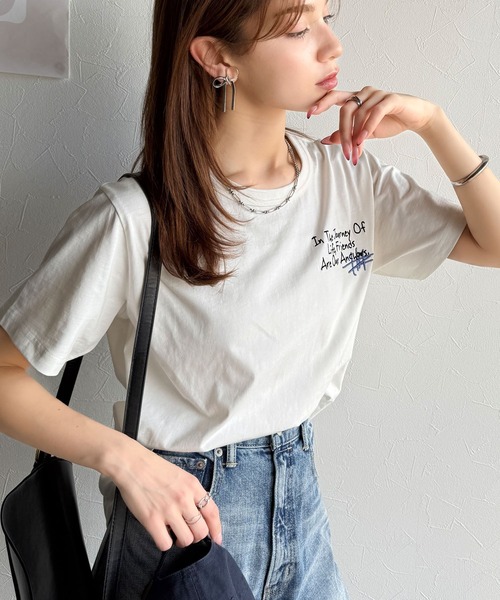 ぐるり360°どこからだって映えちゃう。オーガニックコットン100%らくがき風刺繍無地＆ボーダー柄半袖Tシャツ