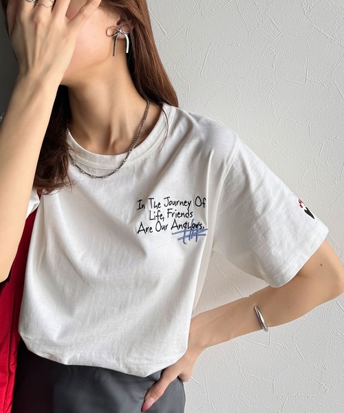 ぐるり360°どこからだって映えちゃう。オーガニックコットン100%らくがき風刺繍無地＆ボーダー柄半袖Tシャツ