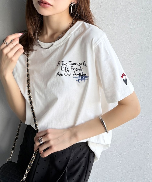 ぐるり360°どこからだって映えちゃう。オーガニックコットン100%らくがき風刺繍無地＆ボーダー柄半袖Tシャツ