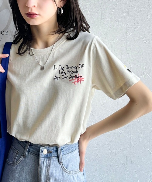 classicalelf（クラシカルエルフ）の「ぐるり360°どこからだって映えちゃう。オーガニックコットン100%らくがき風刺繍 無地＆ボーダー柄半袖Tシャツ（Tシャツ/カットソー・レディース・ホワイト×ブラック/アイボリー/ホワイト/チャコール・X-LARGE/SMALL/MEDIUM/LARGE）」の17枚目の写真