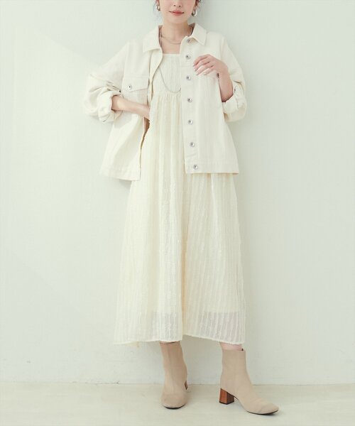natural couture(ナチュラルクチュール)の「【WEB限定】シアージャガードキャミワンピース(ワンピース・レディース・ブラック/オフホワイト・FREE)」の7枚目の写真