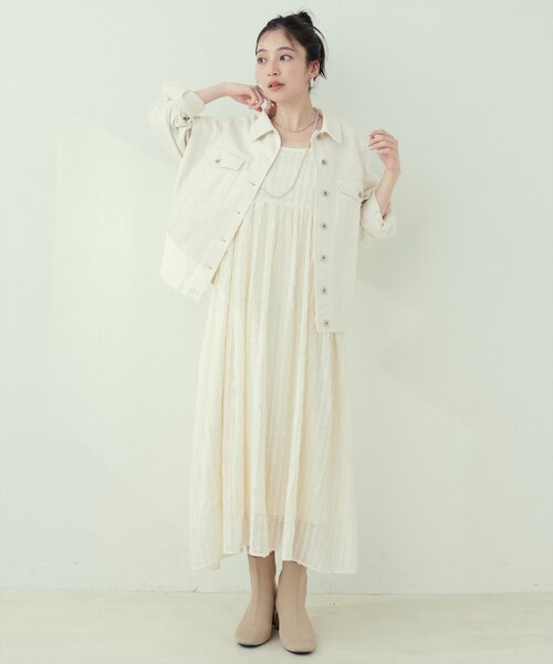 natural couture(ナチュラルクチュール)の「【WEB限定】シアージャガードキャミワンピース(ワンピース・レディース・ブラック/オフホワイト・FREE)」の8枚目の写真