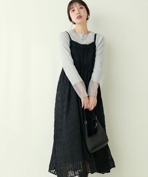 natural couture(ナチュラルクチュール)の「【WEB限定】シアージャガードキャミワンピース(ワンピース・レディース・ブラック/オフホワイト・FREE)」の10枚目の写真