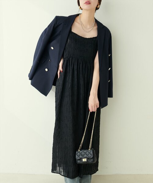 natural couture(ナチュラルクチュール)の「【WEB限定】シアージャガードキャミワンピース(ワンピース・レディース・ブラック/オフホワイト・FREE)」の13枚目の写真