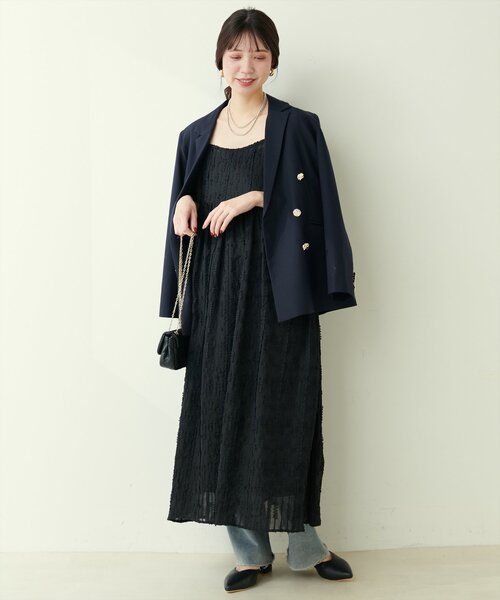 natural couture(ナチュラルクチュール)の「【WEB限定】シアージャガードキャミワンピース(ワンピース・レディース・ブラック/オフホワイト・FREE)」の14枚目の写真