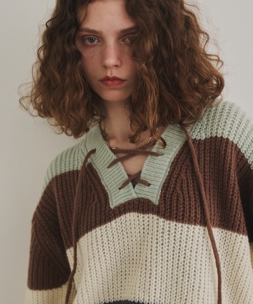 レースアップボーダーニット（ニット/セーター）｜Unitage