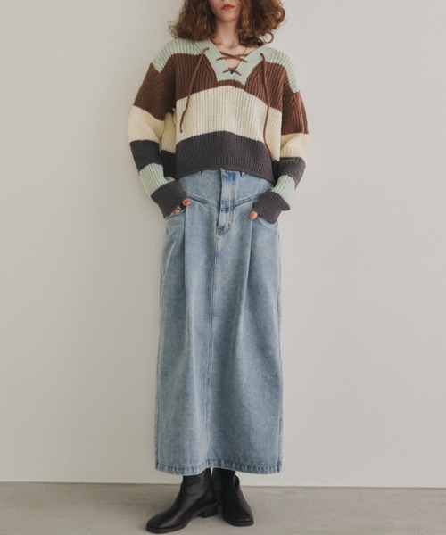 レースアップボーダーニット（ニット/セーター）｜Unitage（ユニテージ