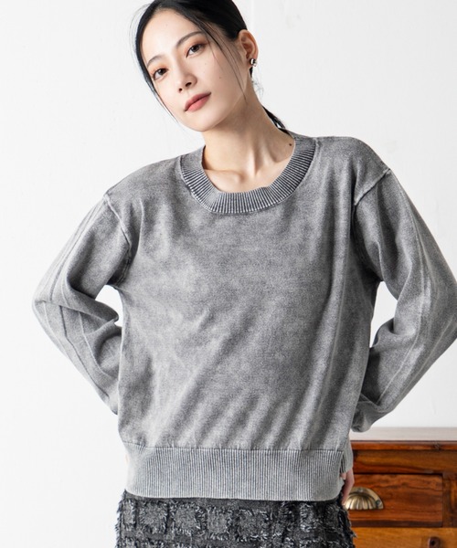 MILLION CARATS(ミリオンカラッツ)の「ストーンウォッシュカットライクニット(ニット/セーター・レディース・サックスブルー/ブラック/ベージュ/グレー・FREE)」の3枚目の写真