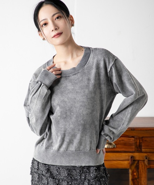 MILLION CARATS(ミリオンカラッツ)の「ストーンウォッシュカットライクニット(ニット/セーター・レディース・サックスブルー/ブラック/ベージュ/グレー・FREE)」の22枚目の写真
