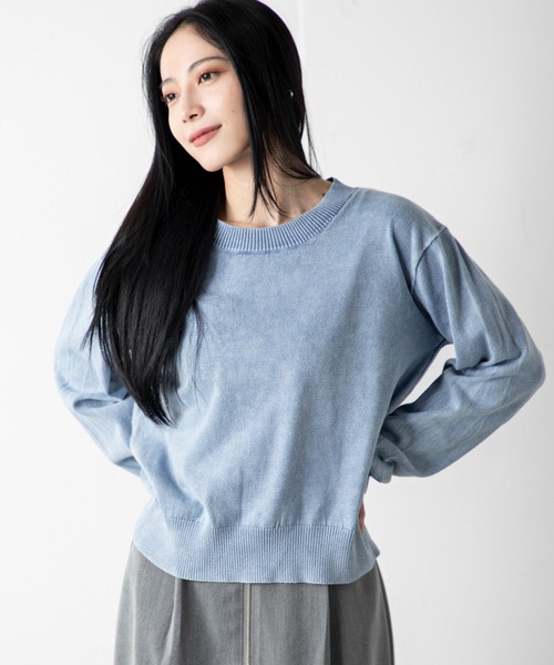 MILLION CARATS(ミリオンカラッツ)の「ストーンウォッシュカットライクニット(ニット/セーター・レディース・サックスブルー/ブラック/ベージュ/グレー・FREE)」の9枚目の写真
