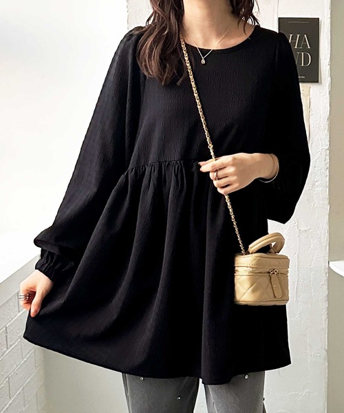 GeeRA（ジーラ）の「春のおでかけに♪前後2WAYリボンペプラムジャガードチュニックブラウス（シャツ/ブラウス・レディース・ブラック/ベージュ/オフホワイト/ブルー・LARGE/X-LARGE/MEDIUM）」の9枚目の写真