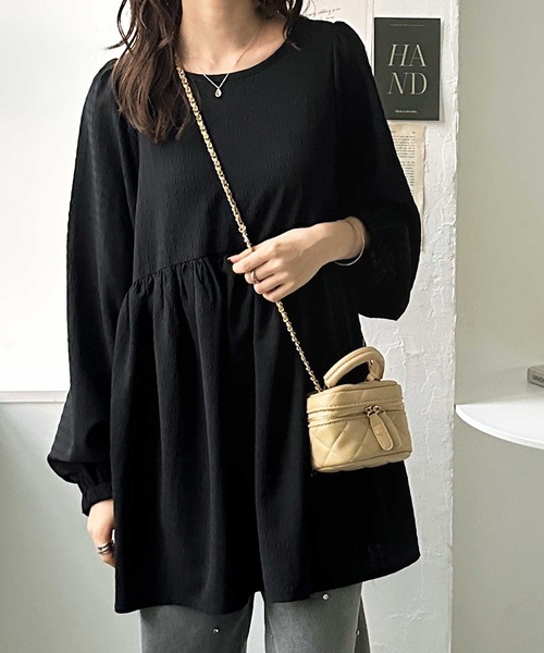 GeeRA（ジーラ）の「春のおでかけに♪前後2WAYリボンペプラムジャガードチュニックブラウス（シャツ/ブラウス・レディース・ブラック/ベージュ/オフホワイト/ブルー・LARGE/X-LARGE/MEDIUM）」の10枚目の写真