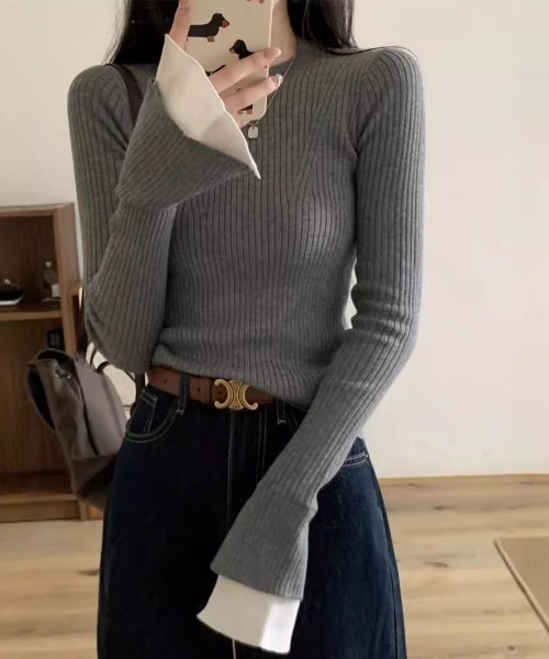 袖カフスレイヤードリブニットトップス（ニット/セーター）｜deux amour（ドゥーザムール）