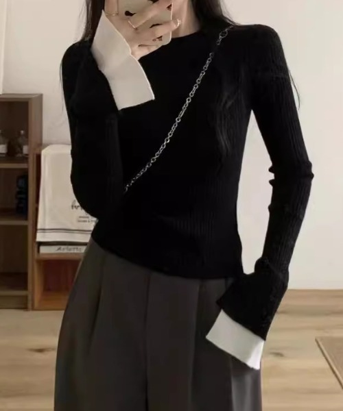 袖カフスレイヤードリブニットトップス（ニット/セーター）｜deux amour（ドゥーザムール）