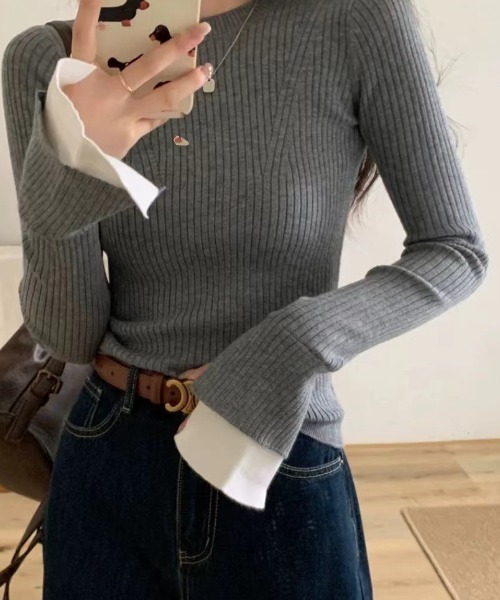 袖カフスレイヤードリブニットトップス（ニット/セーター）｜deux amour（ドゥーザムール）