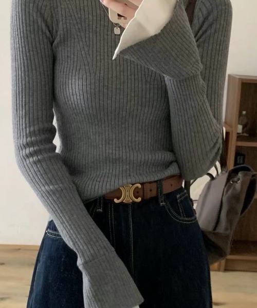 袖カフスレイヤードリブニットトップス（ニット/セーター）｜deux amour（ドゥーザムール）