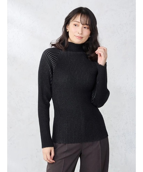 Perfect Suit FActory(パーフェクトスーツファクトリー)の「ボトルネックリブニット ブラック/グレー(ニット/セーター・レディース・グレー/ブラック/ベージュ・M/L)」の2枚目の写真