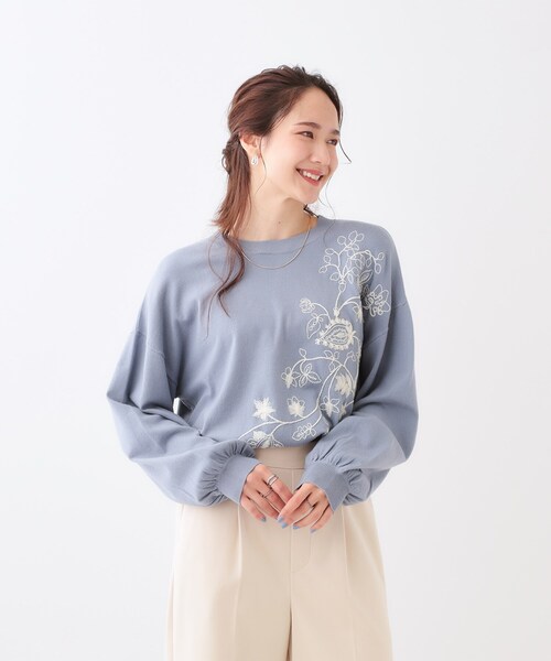 DRESKIP(ドレスキップ)の「【S-LL】大人のエレガントな着こなしに ラメ刺繍ニット(ニット/セーター・レディース・グレー/ダークブラウン/ライトブルー/ブラック・01/04/03/02)」の18枚目の写真