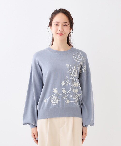 DRESKIP(ドレスキップ)の「【S-LL】大人のエレガントな着こなしに ラメ刺繍ニット(ニット/セーター・レディース・グレー/ダークブラウン/ライトブルー/ブラック・01/04/03/02)」の9枚目の写真