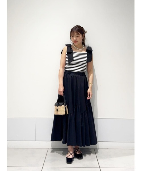 allureville（アルアバイル）の「◇バイヤス切替ギャザースカート（スカート・レディース・ブラック/ホワイト・2/1）」の7枚目の写真